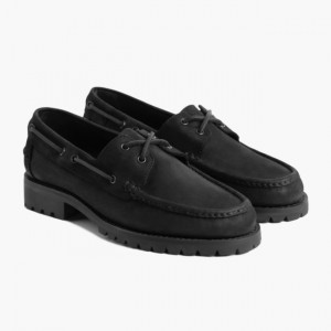 Men's Thursday Boots Handsewn Boat Shoes Black | UAE357193