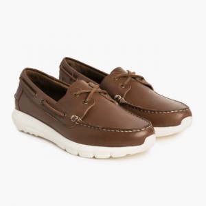 Men's Thursday Boots Handsewn Runner Boat Shoes Brown | UAE357202