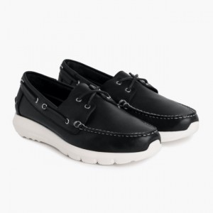 Men's Thursday Boots Handsewn Runner Boat Shoes Black | UAE357203