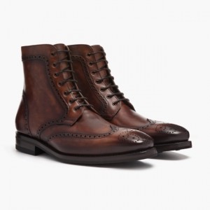 Men's Thursday Boots Wingtip Lace-Up Boots Brown | UAE357043