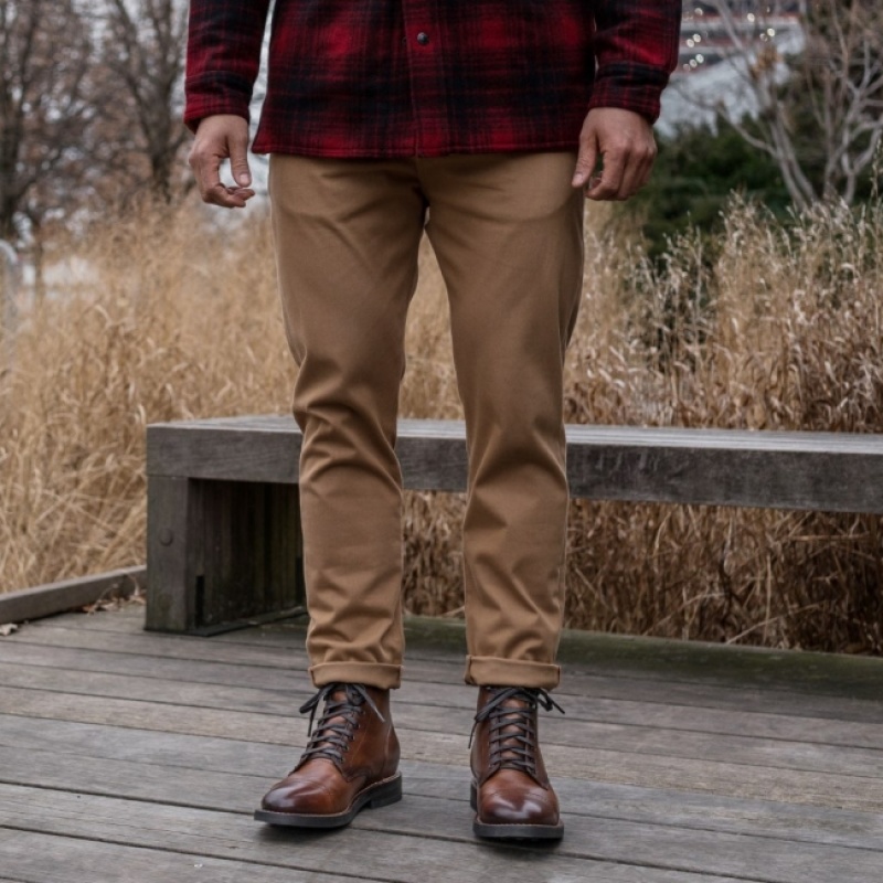 Men's Thursday Boots Axe Slim Fit Chinos Pants Brown | UAE356831