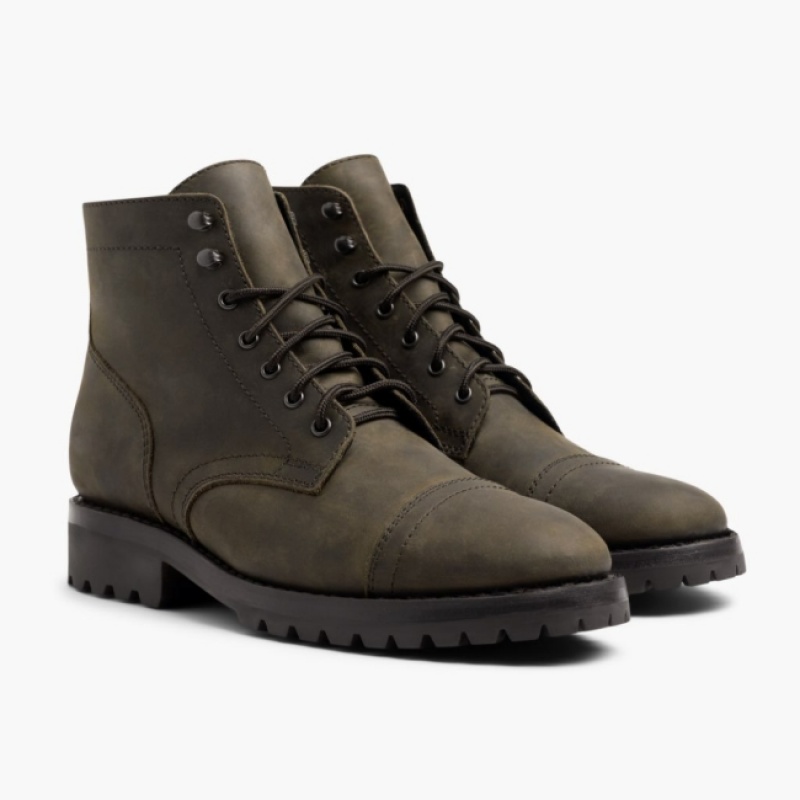 Men's Thursday Boots Captain Lace-Up Boots Olive | UAE357100