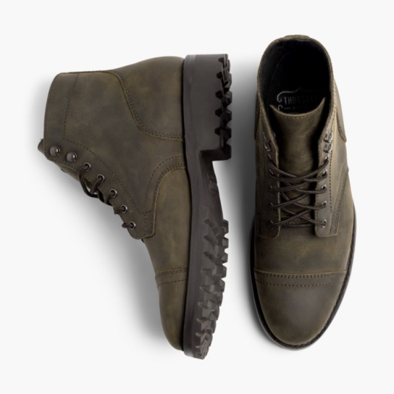 Men's Thursday Boots Captain Lace-Up Boots Olive | UAE357100