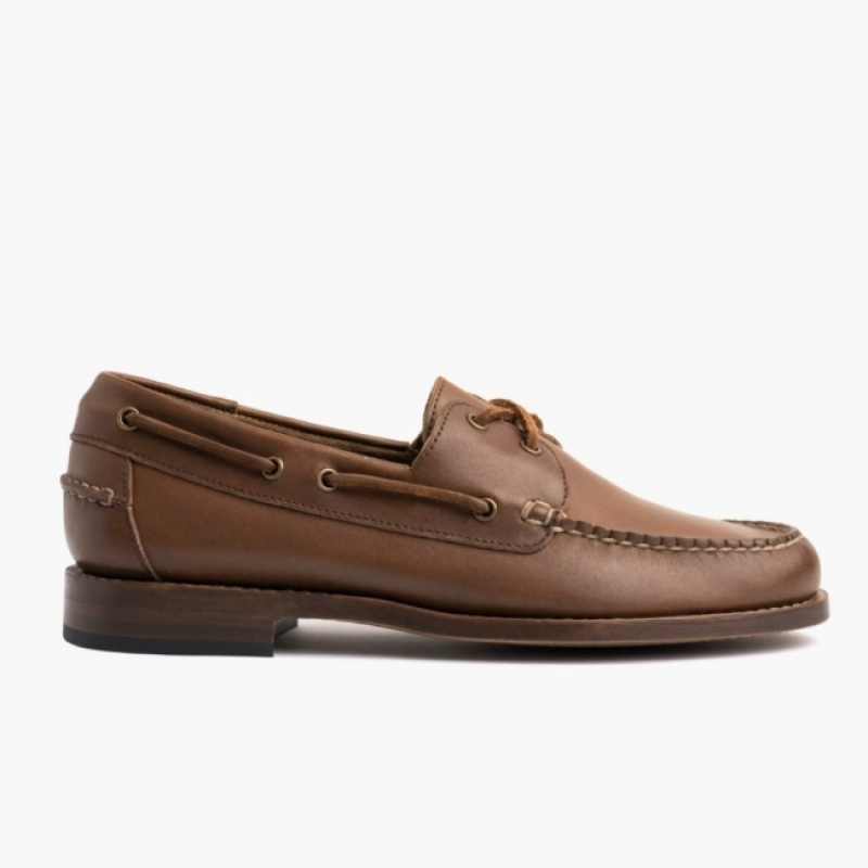 Men's Thursday Boots Handsewn Boat Shoes Brown | UAE357196