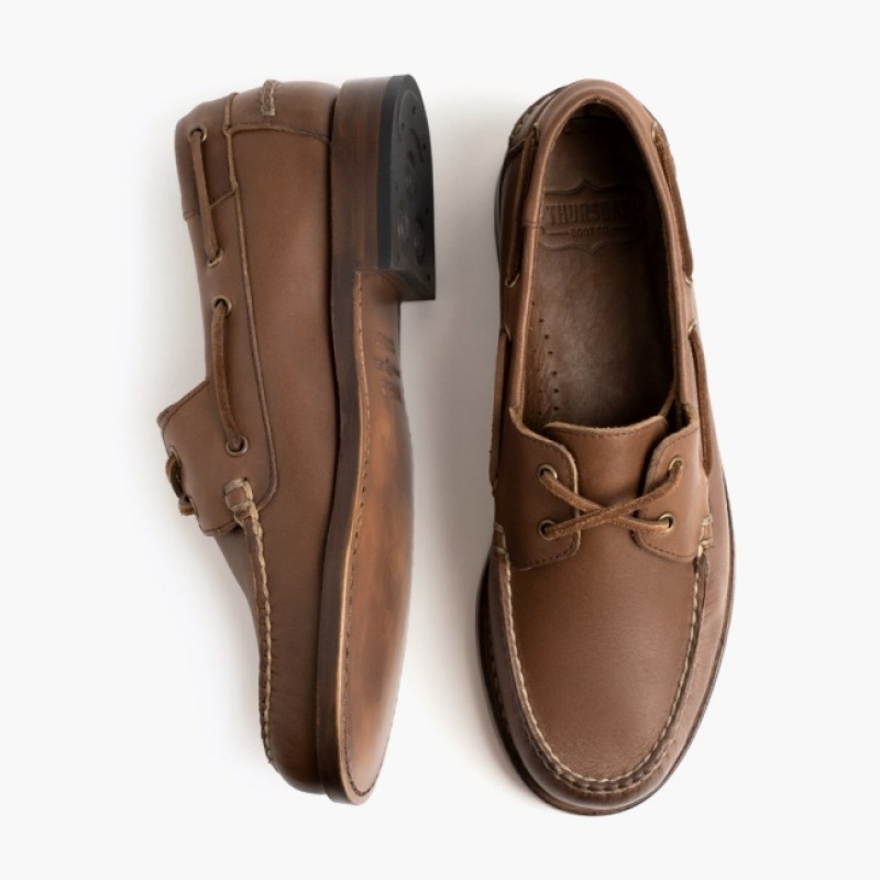 Men's Thursday Boots Handsewn Boat Shoes Brown | UAE357196