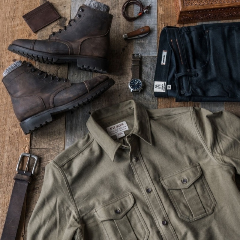 Men's Thursday Boots Moleskin Seattle Shirts Green | UAE356872